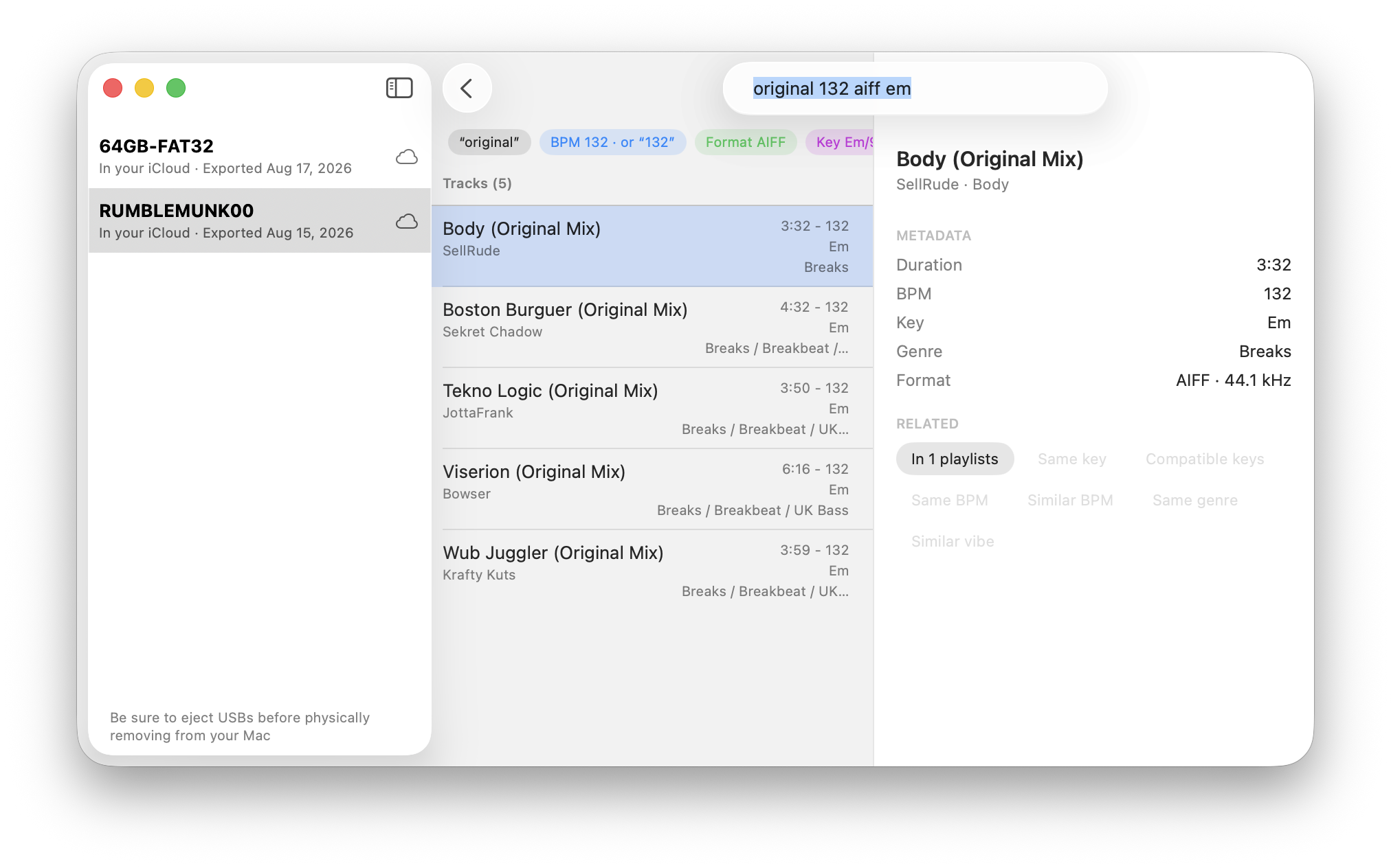 Searching a library, on Mac