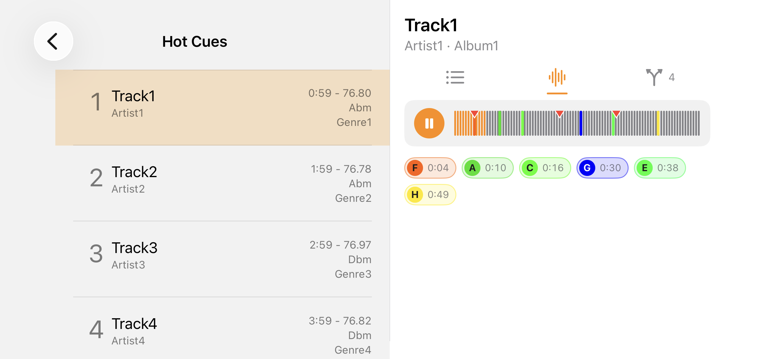 Previewing a track, on iPhone