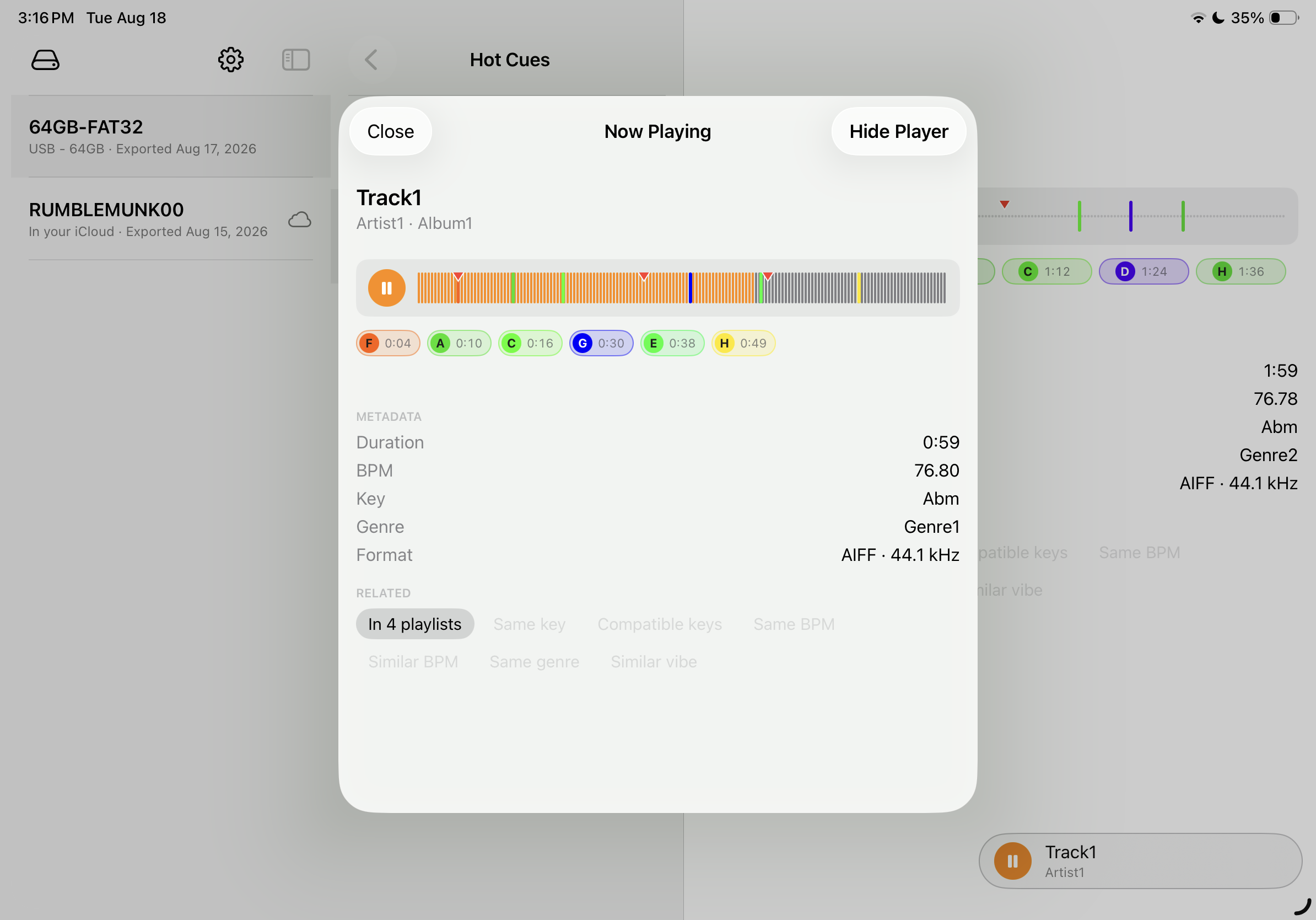 A track's details while it plays, on iPad